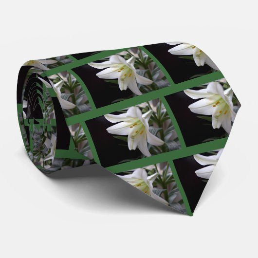 黒かわいらし色の純粋な白のイースターユリの花 ネクタイ (ロール)
