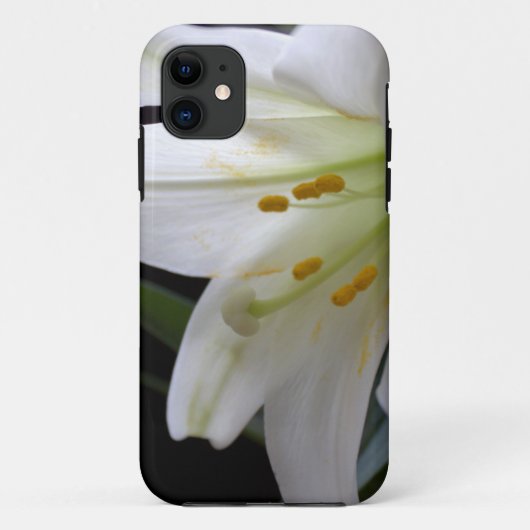 黒かわいらし色の純粋な白のイースターユリの花 Case-Mate iPhoneケース (裏面)