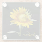 黒かわいらし色の黄色のひまわり ガラスコースター (裏面)