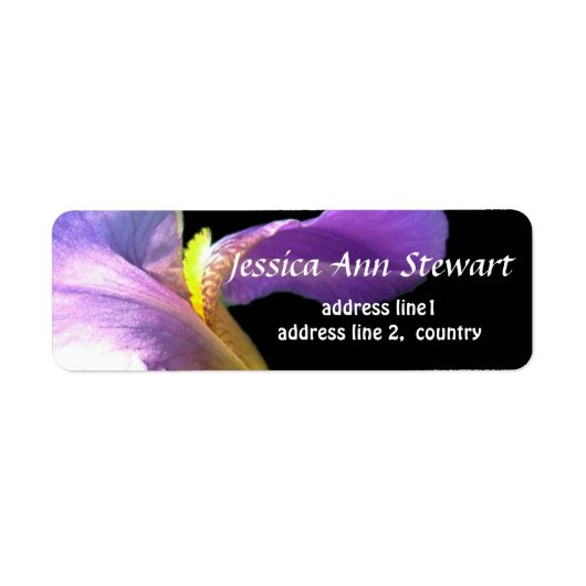 黒かわいらし色写真アートの紫色の虹彩花 ラベル (正面)