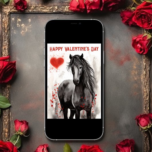 黒かわいらし馬とハートバレンタインデー シーズンカード