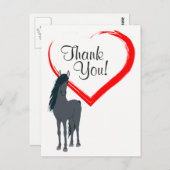 黒かわいらし馬と赤いハートありがとう ポストカード (正面/裏面)