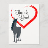 黒かわいらし馬と赤いハートありがとう ポストカード (正面)
