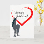 黒かわいらし馬と赤いハートハッピーバースデー カード (黄色い花)