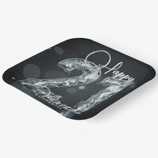 黒きらめくい21歳の誕生日にダイヤモンドの番号 ペーパープレート (傾斜あり)