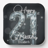 黒きらめくい21歳の誕生日にダイヤモンドの番号 ペーパープレート (正面)