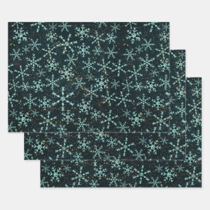 黒きらめく夜の空に白い雪片 ラッピングペーパーシート