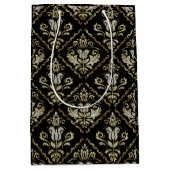 黒きらめく色のダマスク模様 ミディアムペーパーバッグ (正面)