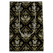 黒きらめく色のダマスク模様 ミディアムペーパーバッグ (裏面)