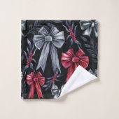 黒くおよび赤いクリスマスの弓 バスタオルセット (ウォッシュタオル)