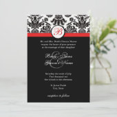 黒くおよび赤いダマスク織の結婚式招待状 招待状 (スタンド正面)