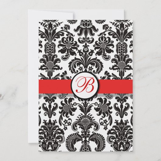 黒くおよび赤いダマスク織の結婚式招待状 招待状 (裏面)