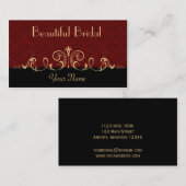 黒くおよび赤いダマスク織の金ゴールドスクロール名刺 名刺 (正面/裏面)