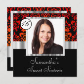 黒くおよび赤いダマスク織のsweet sixteen 招待状 (正面/裏面)