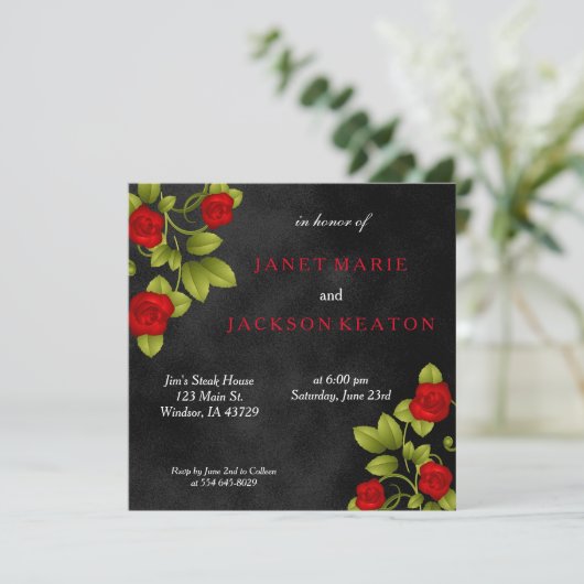 黒くおよび赤いバラの結婚式 招待状 (スタンド正面)