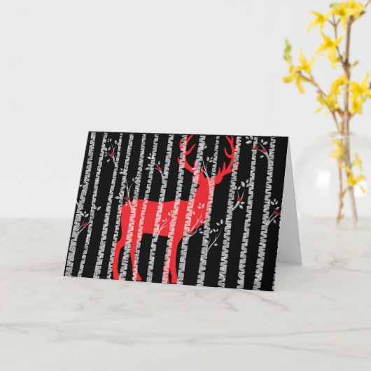 黒くおよび赤い樺の木の森林挨拶状 カード (黄色い花)