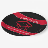 黒くおよび赤いMortarboardの卒業パーティー ペーパープレート (アングル)