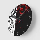 黒くおよび赤く渦巻形のなつる植物 ラウンド壁時計 (傾斜)