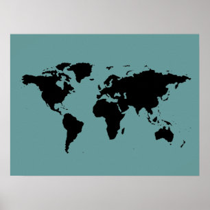 黒くおよび青の世界地図 ポスター