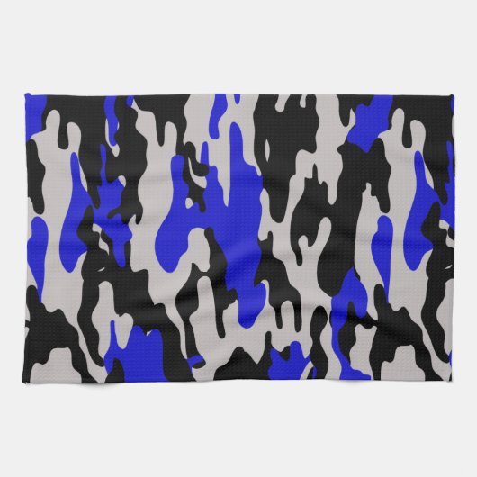 黒くおよび青の迷彩柄 キッチンタオル (横)