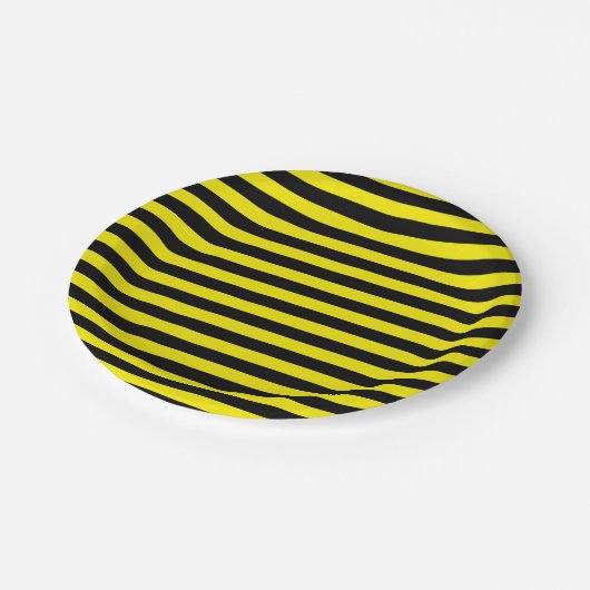 黒くおよび黄色のストライプの紙皿 ペーパープレート (アングル)