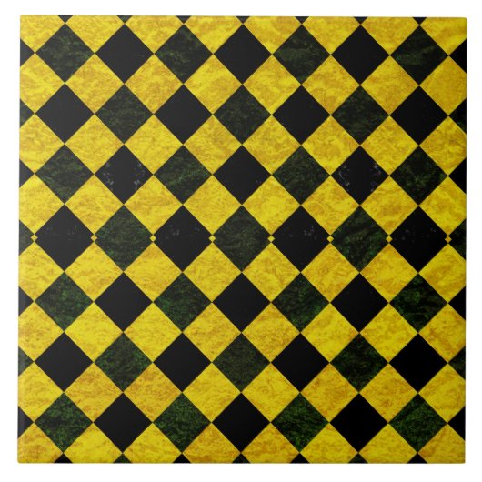 黒くおよび黄色のチェック模様のパターン タイル (正面)