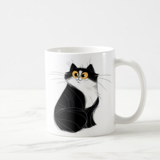 黒くおよび黄色の目猫のマグ コーヒーマグカップ (右)