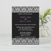 黒くか白いですまたはピンクのダマスク織の結婚式招待状 招待状 (スタンド正面)