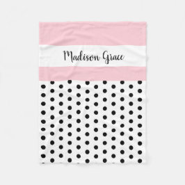 黒くか白い水玉模様wのピンクか白; 名前入り フリースブランケット