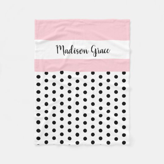 黒くか白い水玉模様wのピンクか白; 名前入り フリースブランケット (正面)
