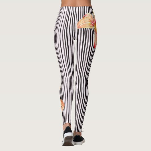黒くか白い縦ストライプのオレンジによってはヨガが開花します レギンス (裏面)
