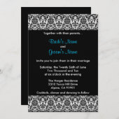 黒くか白くまたは青のダマスク織の結婚式招待状 招待状 (正面/裏面)