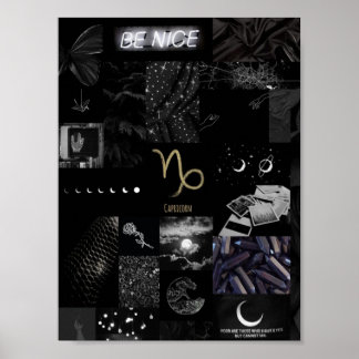 黒くて単純な山羊座アート ポスター