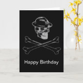 黒くなったスカルとクロスボーン誕生日カード カード (黄色い花)