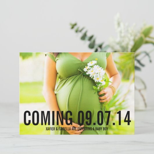 黒くはっきりしたな|カスタムな文字の妊娠の発表 案内状 (スタンド正面)