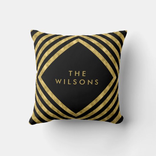 黒くエレガントな一流の幾何学的な正方形はパターンを並べます クッション (裏面)