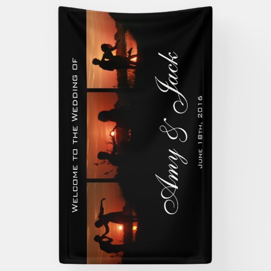 黒くカスタムな写真シリーズ歓迎の結婚式 横断幕 (縦)