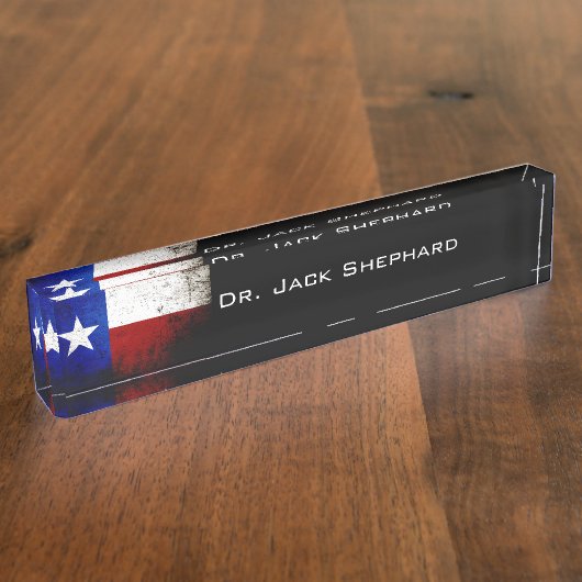 黒くグランジなテキサス州の州の旗 デスクネームプレート (側面)