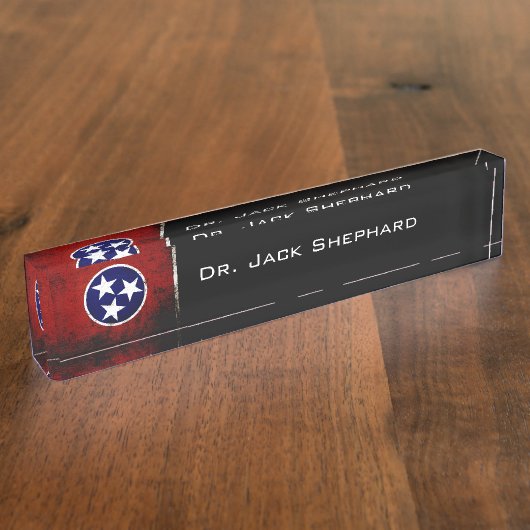 黒くグランジなテネシー州の州の旗 デスクネームプレート (側面)
