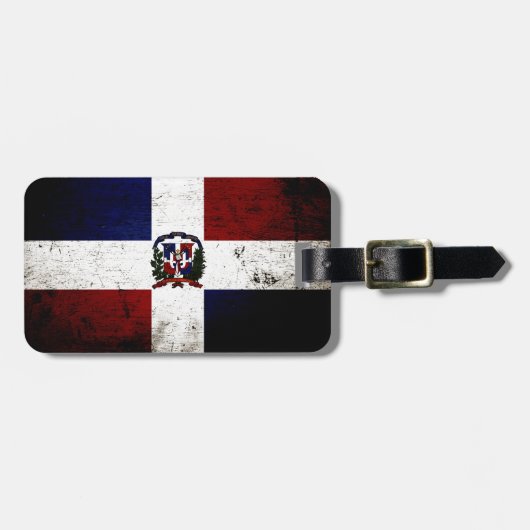 黒くグランジなドミニカ共和国の旗 ラゲッジタグ (正面横)