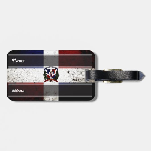 黒くグランジなドミニカ共和国の旗 ラゲッジタグ (裏面横)