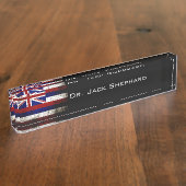 黒くグランジなハワイの州の旗 デスクネームプレート (側面)