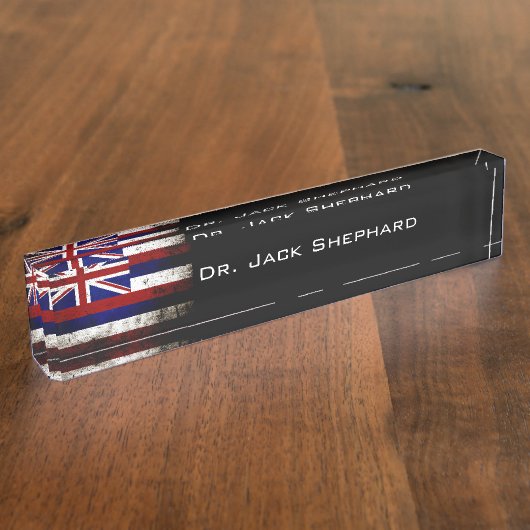 黒くグランジなハワイの州の旗 デスクネームプレート (側面)