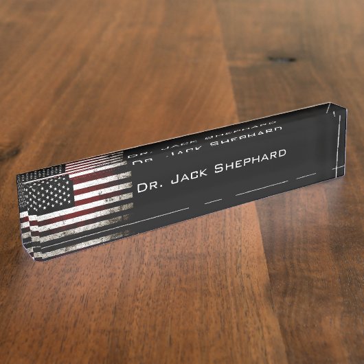 黒くグランジな米国旗 デスクネームプレート (側面)