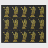 黒くパーソナライズなクリスマスのシックな金ゴールドの天使 ラッピングペーパー (フラット)