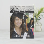 黒くファンキーでエレガントな渦巻の卒業の招待 招待状 (スタンド正面)