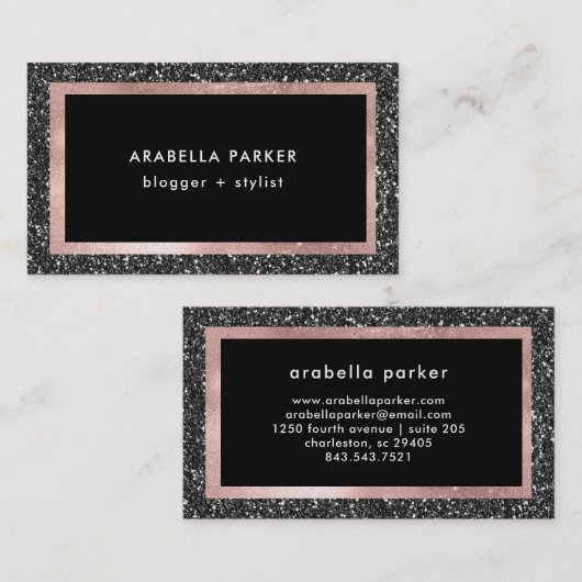 黒くフェイクなグリッターおよびばら色の金ゴールド 名刺 (正面/裏面)