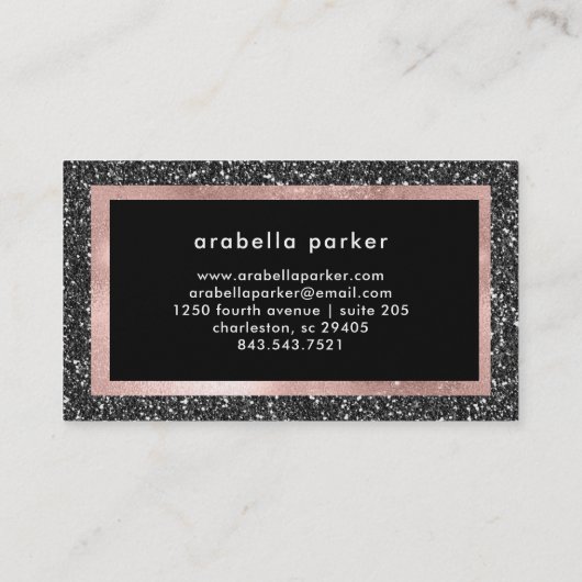 黒くフェイクなグリッターおよびばら色の金ゴールド 名刺 (裏面)