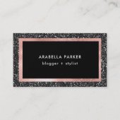 黒くフェイクなグリッターおよびばら色の金ゴールド 名刺 (正面)