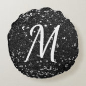 黒くフェイクなグリッターの白いカスタムのイニシャル ラウンドクッション (裏面)